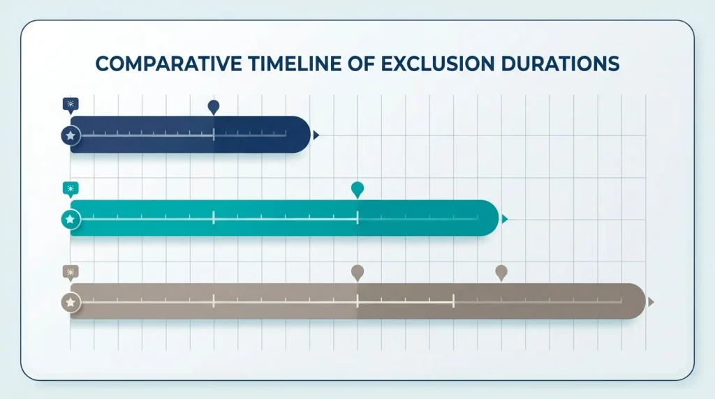 Chart comparing the six-month, one-year and five-year GamStop exclusion terms on a timeline