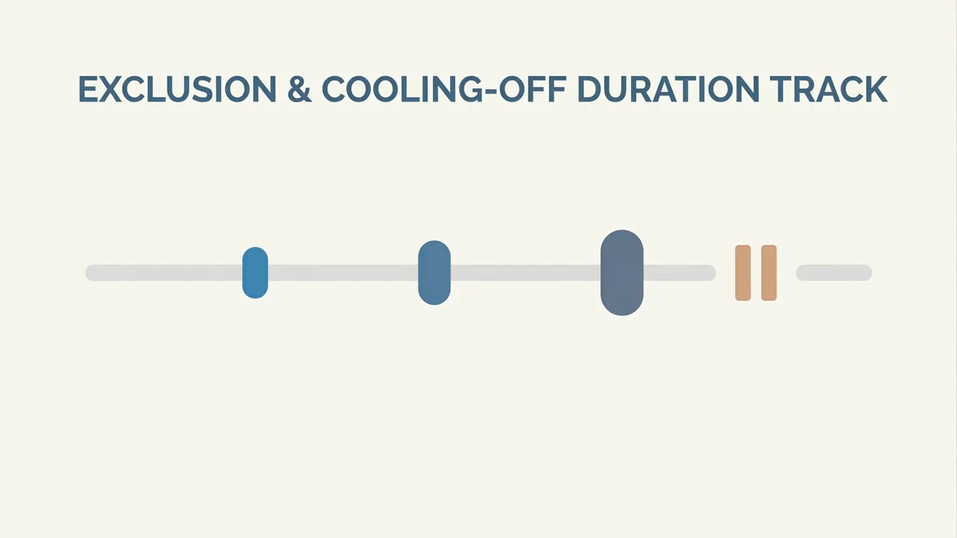 Illustration of three exclusion period options of six months one year and five years on a simple track