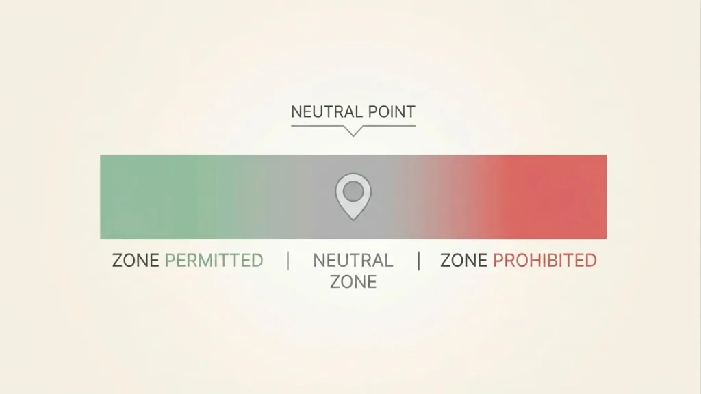 Diagram depicting a grey middle zone between fully permitted and prohibited activity