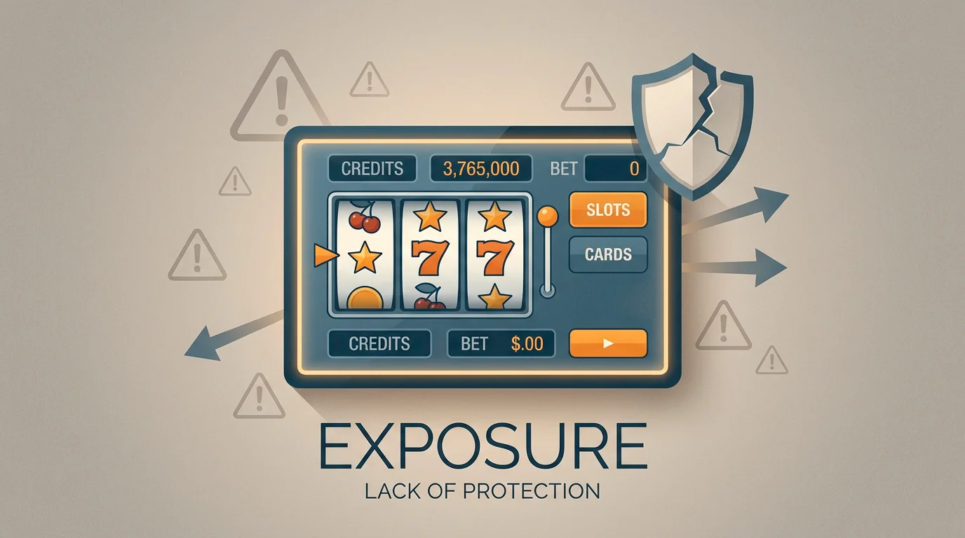 Illustration representing player risk with warning symbols around an offshore casino interface