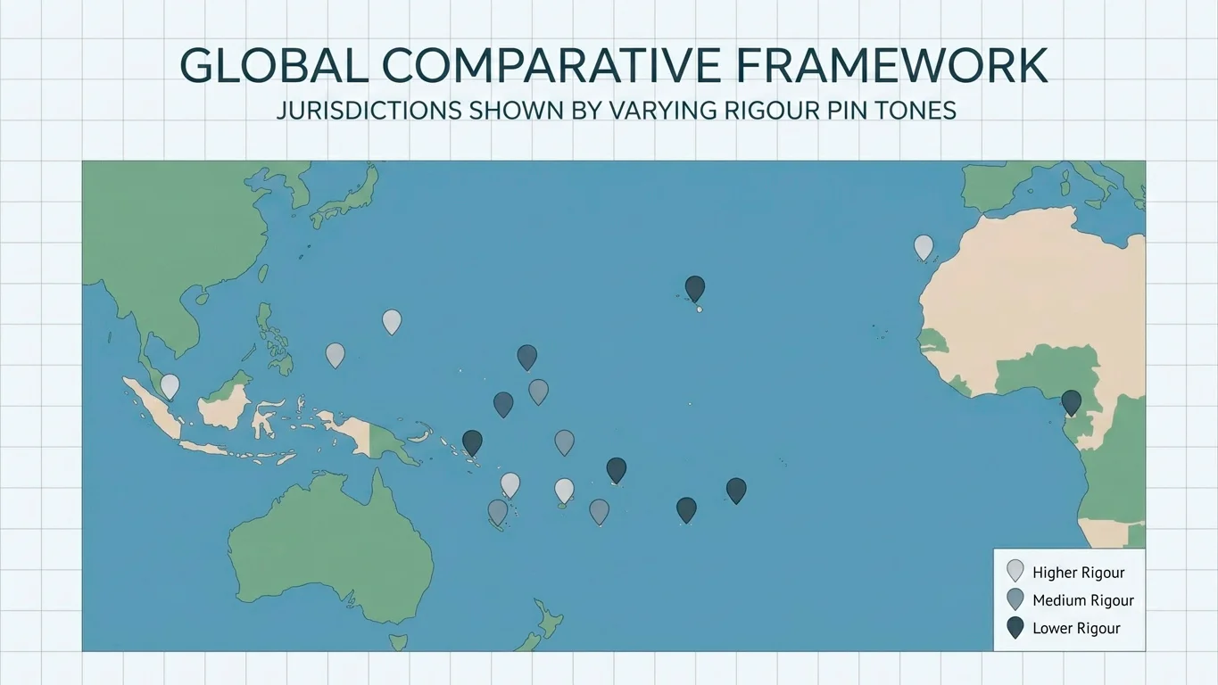 Stylised map highlighting offshore gambling licence jurisdictions including Curacao Malta and Anjouan