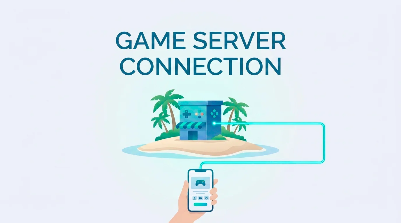Conceptual image of an offshore online casino represented as a building on a distant island linked to a phone