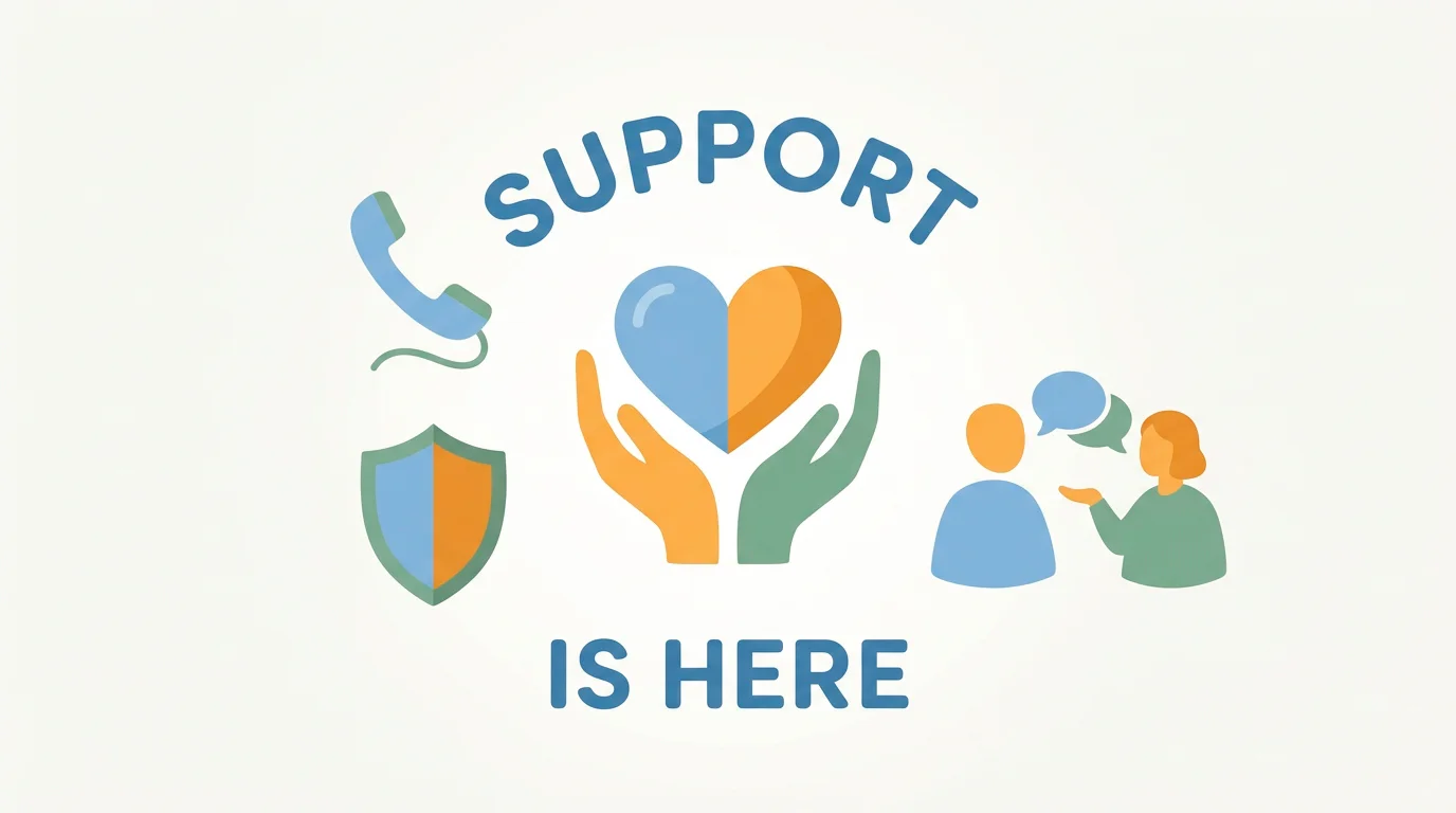 Illustration of supportive routes including a helpline phone blocking software and counselling