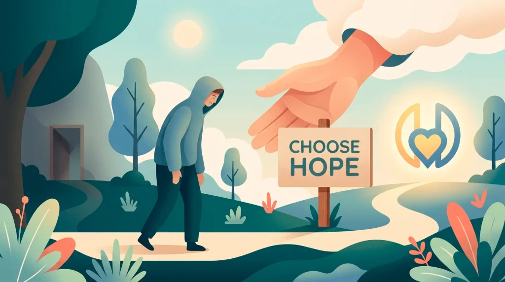 Supportive illustration pointing a self-excluded person toward help rather than an offshore site